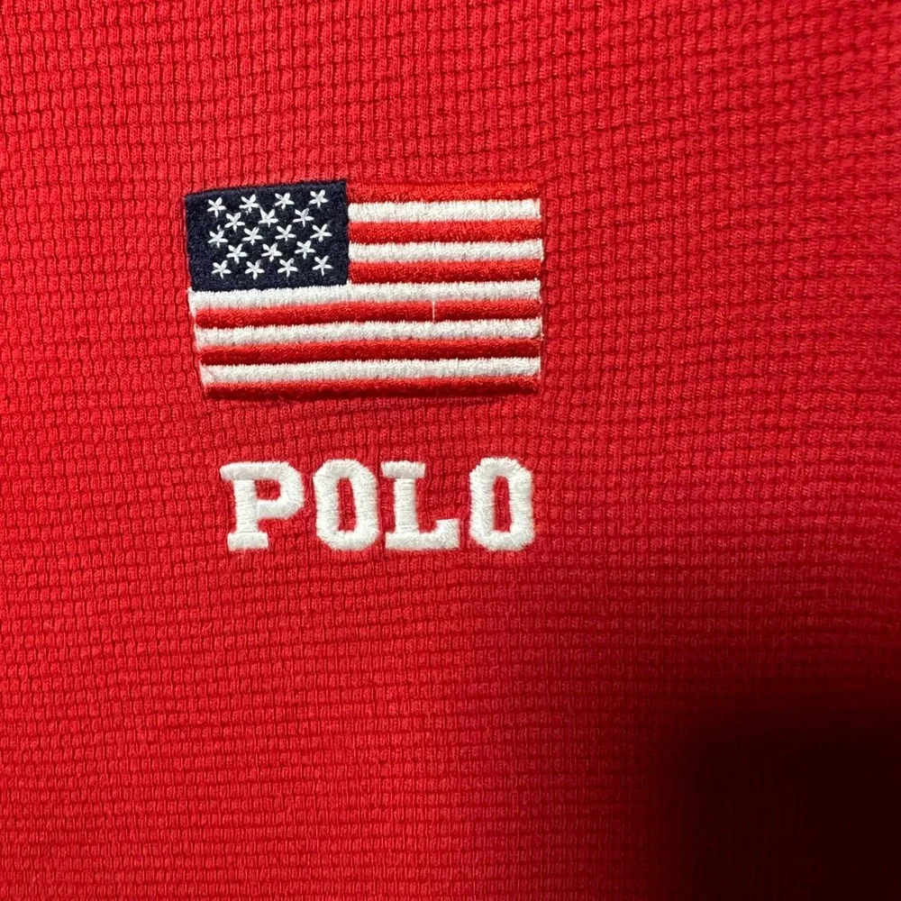 Polo‎ Ralph Lauren Mens Red Waffle Knit Thermal American Flag Sleep Shirt Small